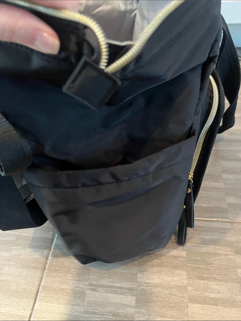 Skip Hop Black Baby Diaper Bag with Gold Zipper Accents
